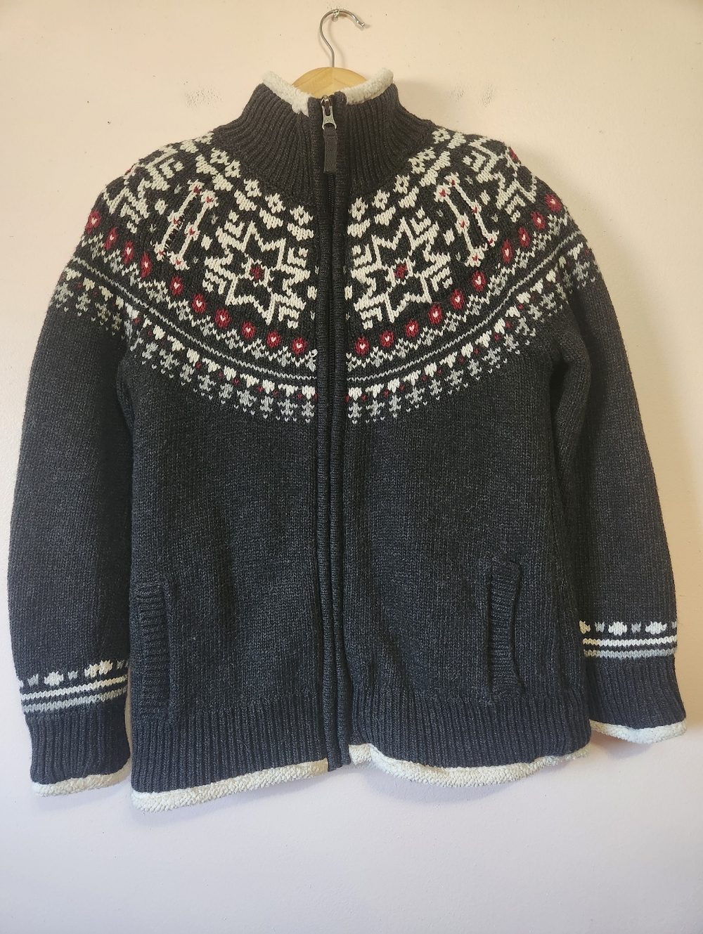 Sunice Stormpack Fair Isle Sherpa Lined Knit Sweater Zip Cardigan Jacket Size S